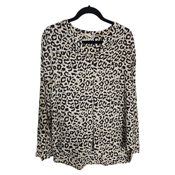 PLEIONE Leopard Print Draped Blouse - Size Large - Picture 1 of 7